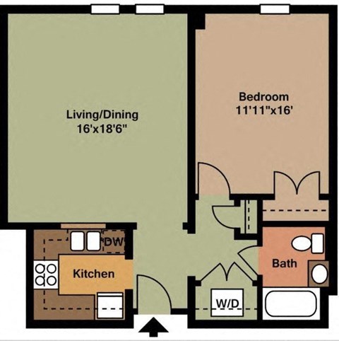 Floor plan for 1 bed, 1 bath, 795 sqft